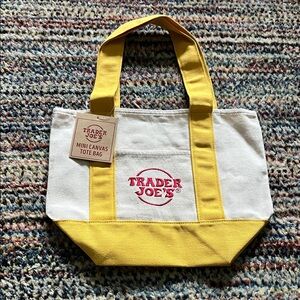 Trader Joe's Yellow and Cream Mini Canvas Tote